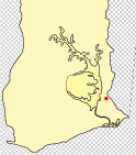 Kaart van Ghana met Logba Tota (rode stip)