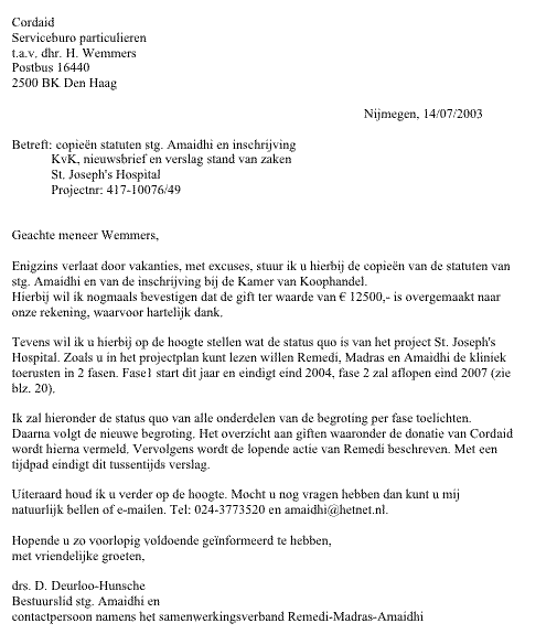 Correspondentie met Cordaid